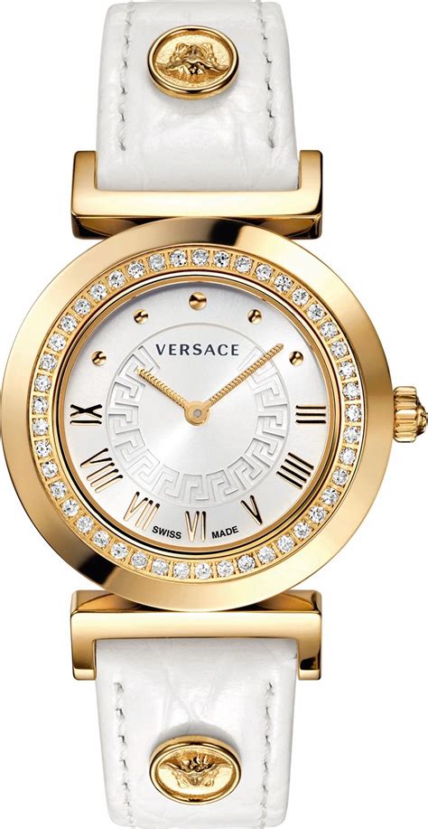 versace vanity plated dial leather strap women's watch|Versace Vanity 35MM IP Goldtone Stainless Steel Case.